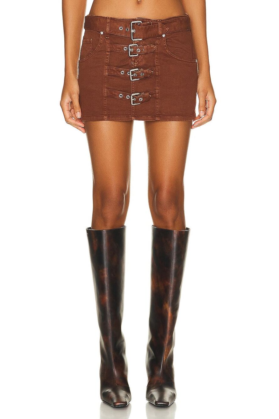 Blumarine Edgy Brown Buckle Mini Skirt Size 4